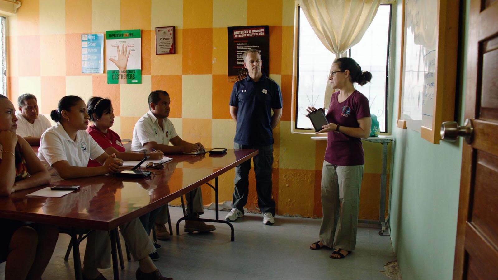 Researchers Nicole Achee and John Grieco collaborate with the Belize Ministry of Health to create education programs for the public.