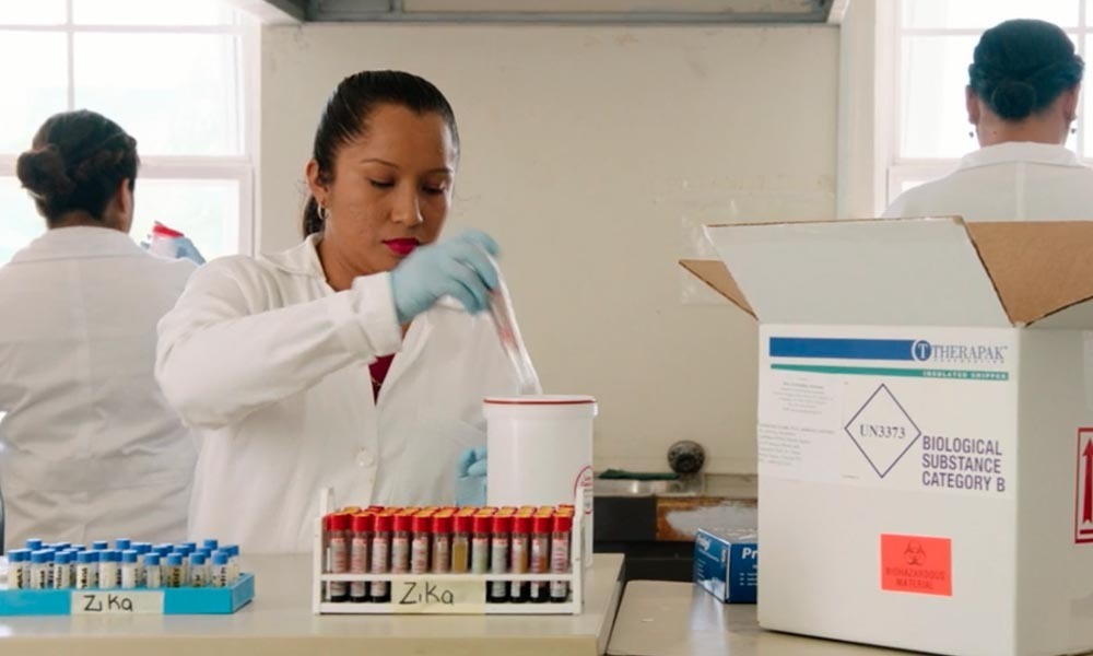 Packaging up Zika blood samples to send to other countries for testing.