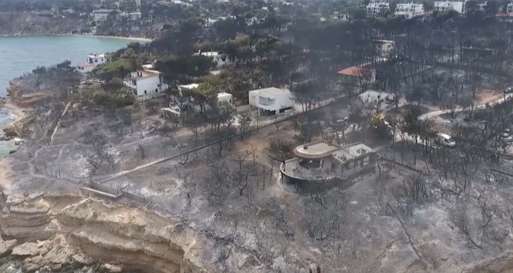 Mati coast, with burnt remains.