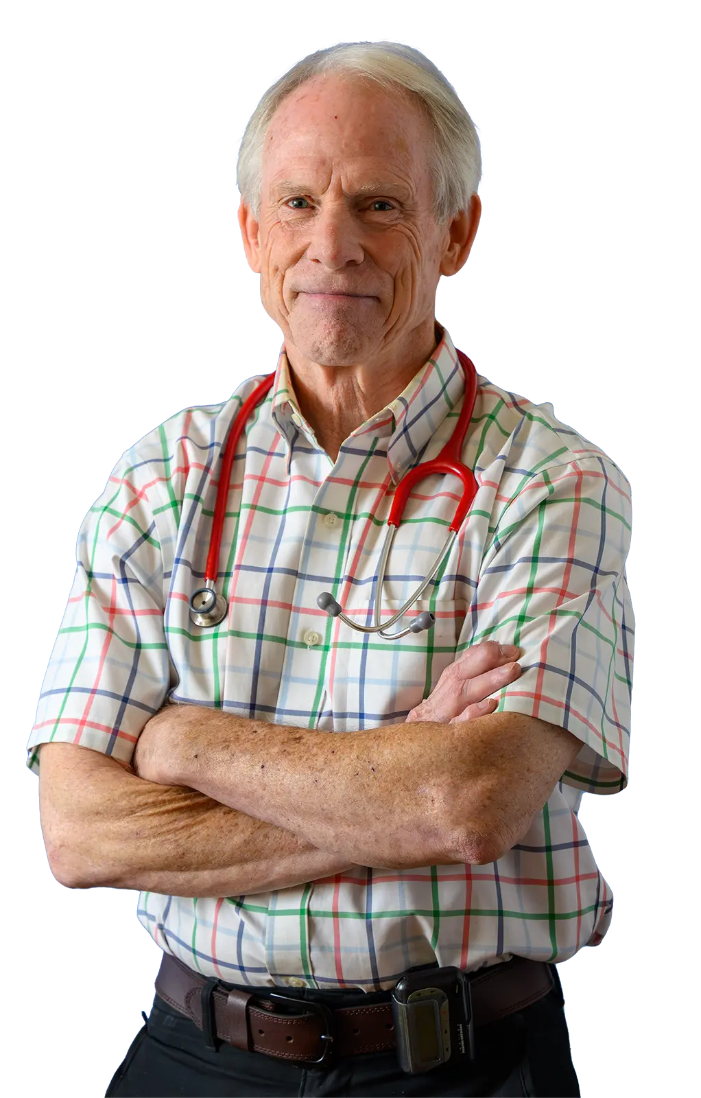Dr. Bob White standing with his arms crossed and a stethoscope hanging around his neck