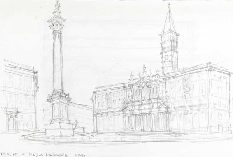 A recent, detailed architectural sketch of Santa Maria Maggiore.