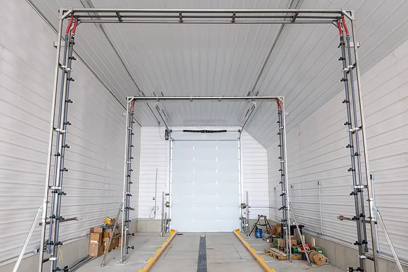 The interior of a truck wash bay at Hertzfeld Poultry Farms in Grand Rapids, Ohio.