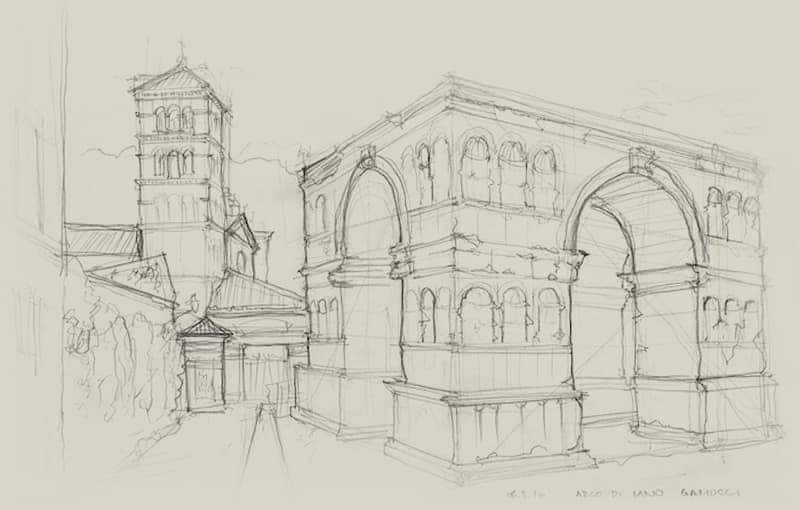 A student sketch of the Arch of Janus