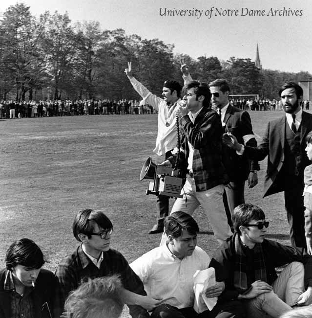 Anti Vietnam war protesters at the annual ROTC military review, May 1968.