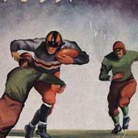Football Program Cover:	Notre Dame vs. Army at Yankee Stadium, 1935/1116. It features a drawing of a game scene and silhouettes of cadets.