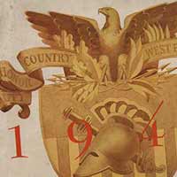 Football Program Cover: Notre Dame vs. Army at Yankee Stadium, 1945/1110.	It features a drawing by Lon Keller of the West Point shield with an American eagle and the words 'Duty, Honor, Country.'