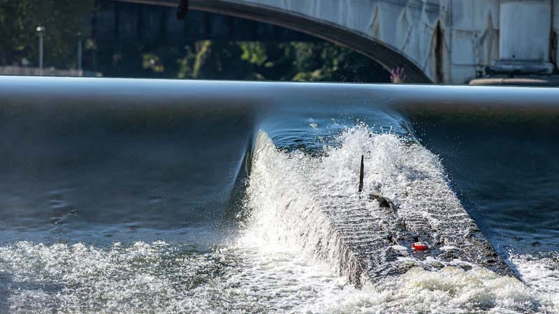 The St. Joseph River dam in the downtown of South Bend.