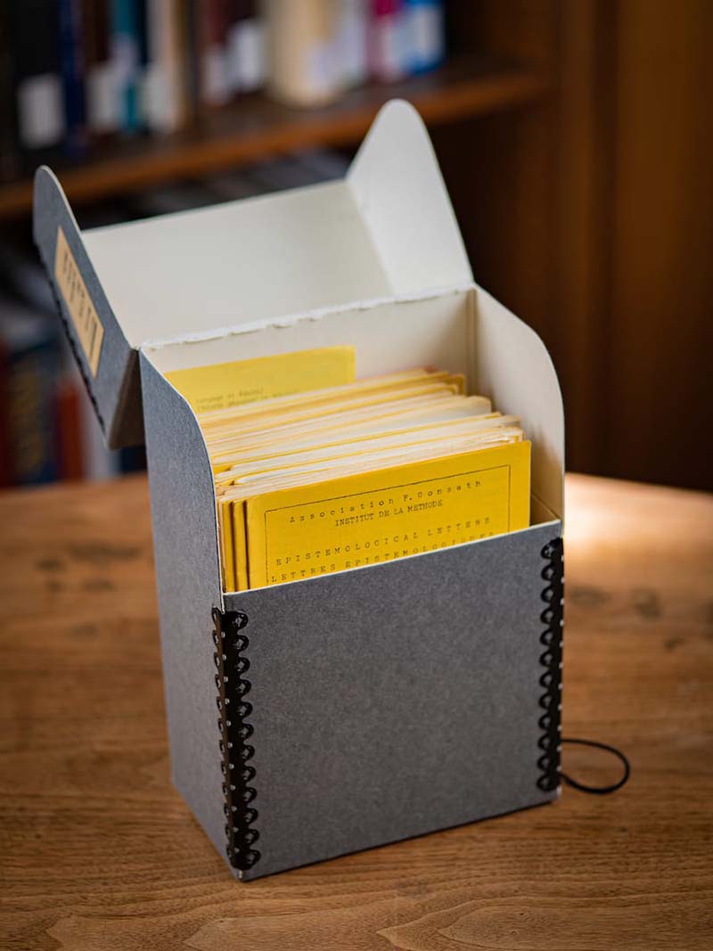 A box of the journals in the library.
