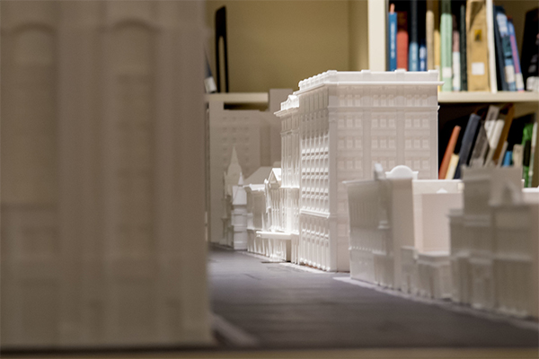 The 3-D printed model of historical downtown South Bend.